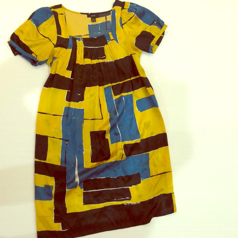 100% silk dress ALFANI 8 yellow, black and blue